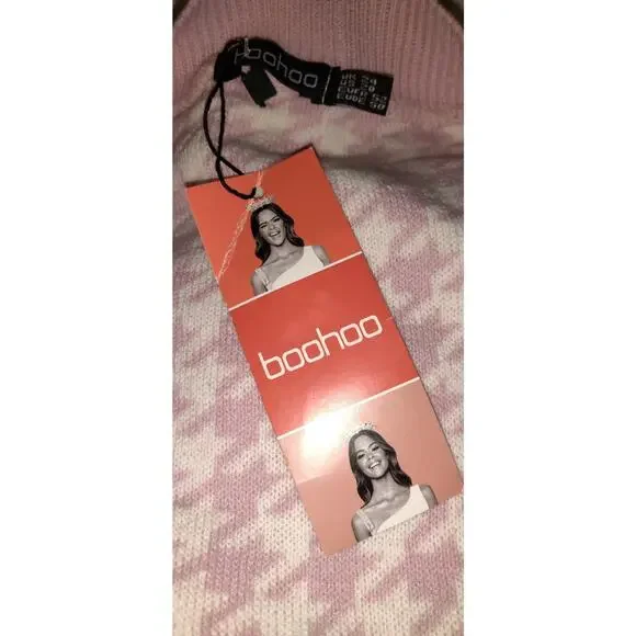 Pink & White Houndstooth Cardigan Sweater BOOHOO Geometric Plus Size 20 NWT - Picture 9 of 13